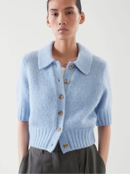 COS Sweaters - COS Alpaca Wool Blend Light Blue Short Sleeve Sweater Cardigan Women Size S